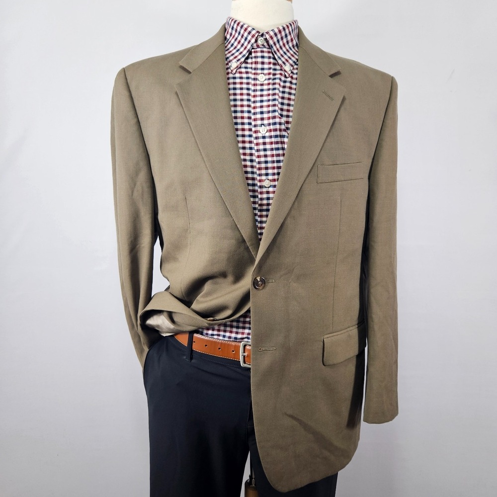 Chaps Men's Sport Coat Blazer Two Button Dark Beige Twill Wool Size 42R
